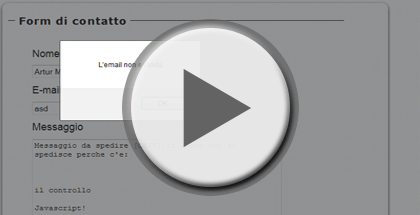 Screenshot della VideoLezione Form di contatto (Validazione Javascript)
