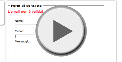 Screenshot della VideoLezione Form di Contatto(messaggi di errore/succ.)